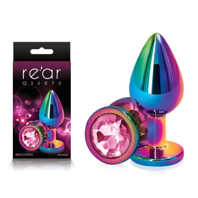 Multi Coloured Metal Butt Plug with Pink Gem Base