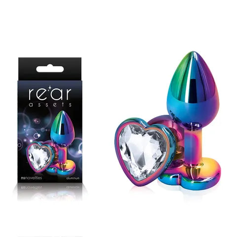 Multi Coloured Heart Butt Plug with Clear Heart Gem Base