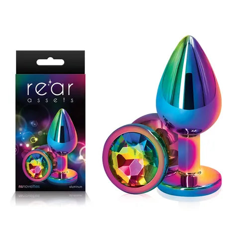 Multi Coloured Metal Butt Plug with Rainbow Gem Base