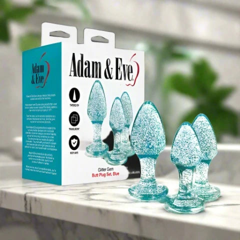 Adam & Eve Glitter Gem 3-Piece Butt Plug Set - Blue