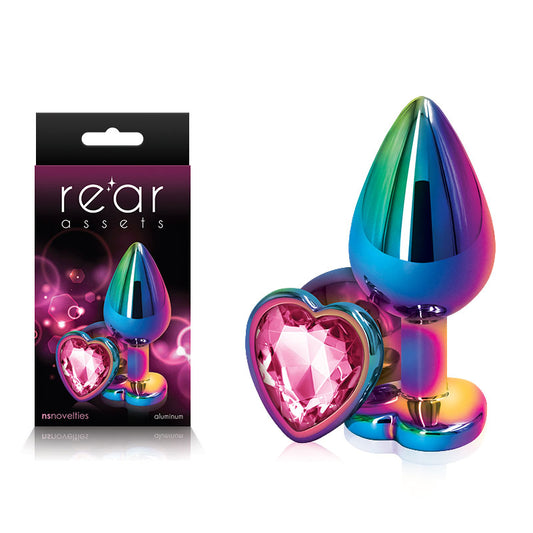 Multi Coloured Butt Plug with Pink Heart Gem Base