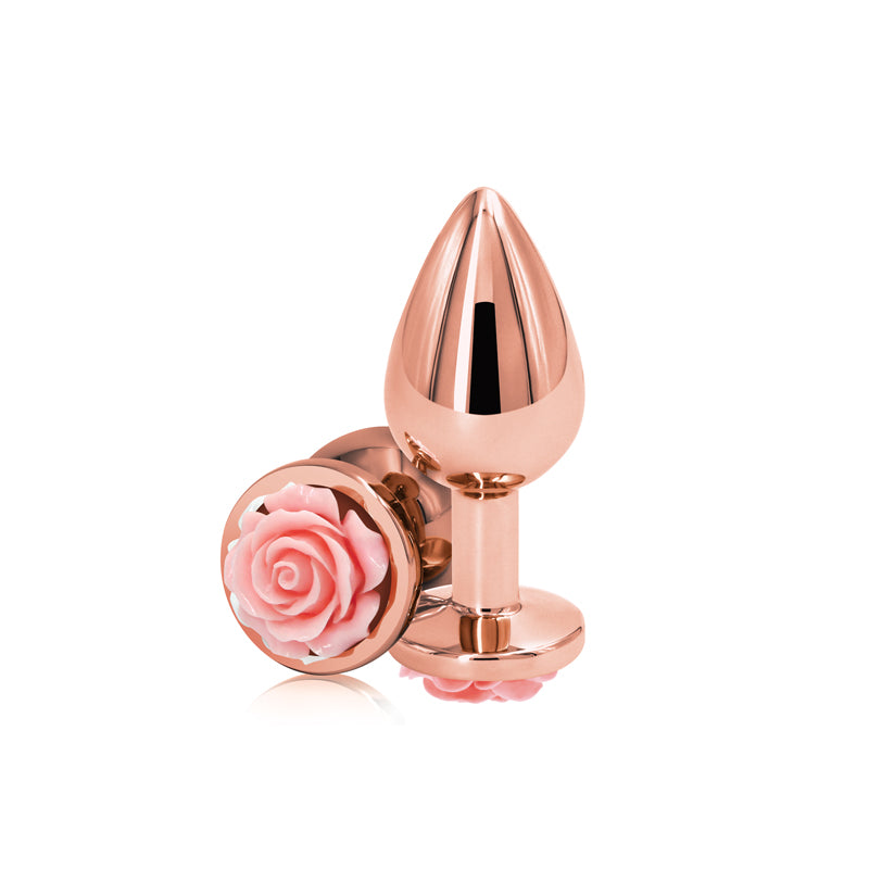 Rose Gold Metal Butt Plug with Pink Rose Base
