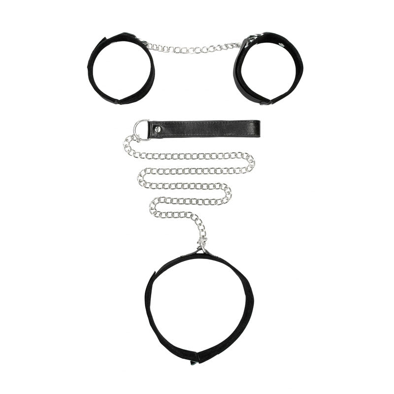 OUCH! BW Velcro Collar With Leash And Hand Cuffs